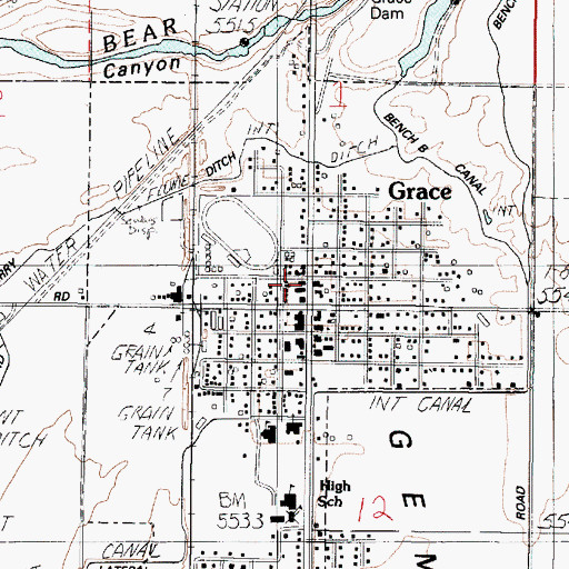 Topographic Map of Grace Post Office, ID