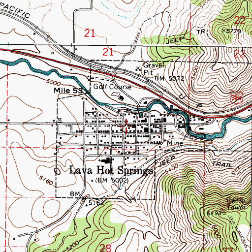 Topographic Map of Lava Hot Springs Post Office, ID