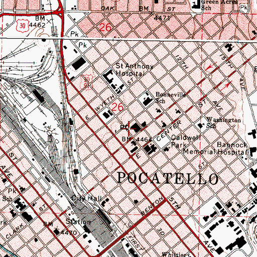 Topographic Map of Pocatello Post Office, ID