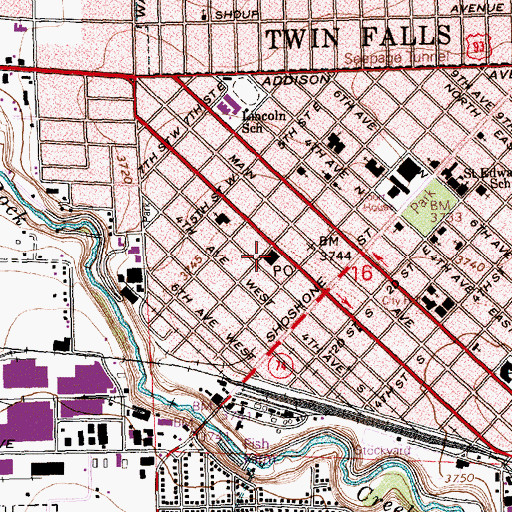 Topographic Map of Twin Falls Downtown Post Office, ID