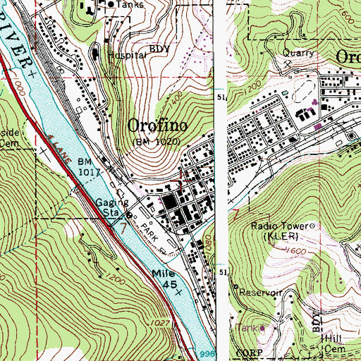 Topographic Map of Orofino Post Office, ID