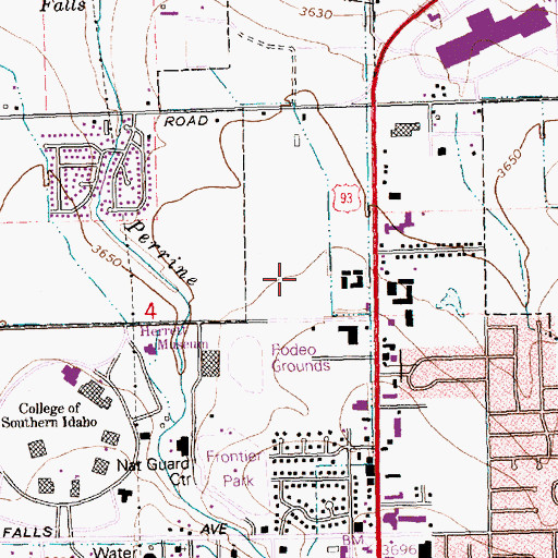 Topographic Map of Twin Falls Post Office, ID