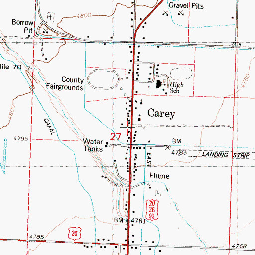 Topographic Map of Carey Post Office, ID
