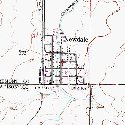 Topographic Map of Newdale Post Office, ID