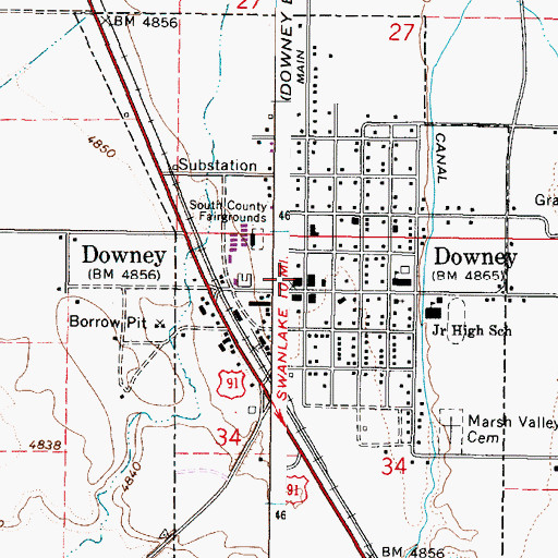 Topographic Map of Downey Post Office, ID