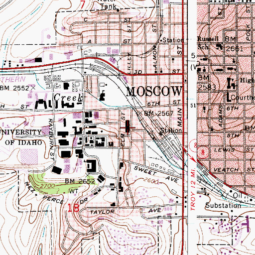 Topographic Map of University Post Office, ID