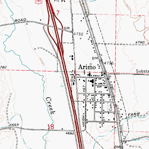 Topographic Map of Arimo Post Office, ID