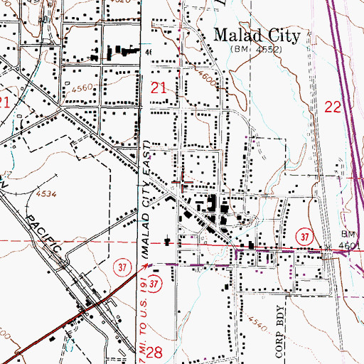 Topographic Map of Malad City Post Office, ID