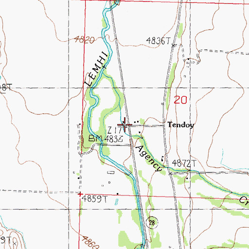 Topographic Map of Tendoy Post Office, ID