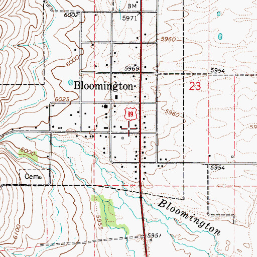 Topographic Map of Bloomington Post Office, ID
