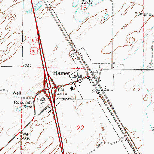 Topographic Map of Hamer Post Office, ID