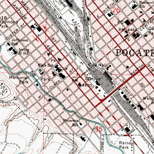 Topographic Map of Bannock Post Office, ID