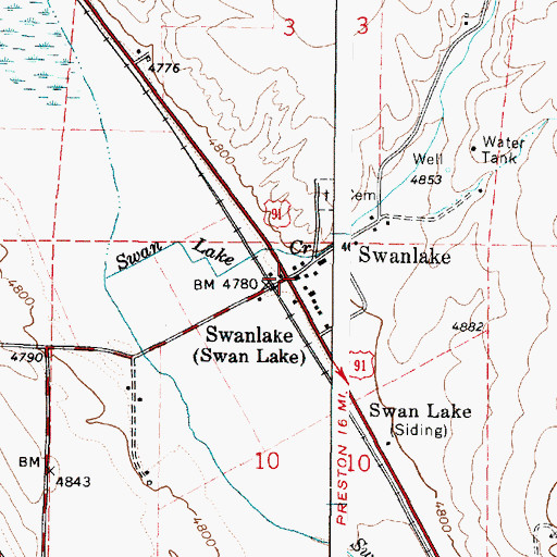 Topographic Map of Swanlake Post Office, ID