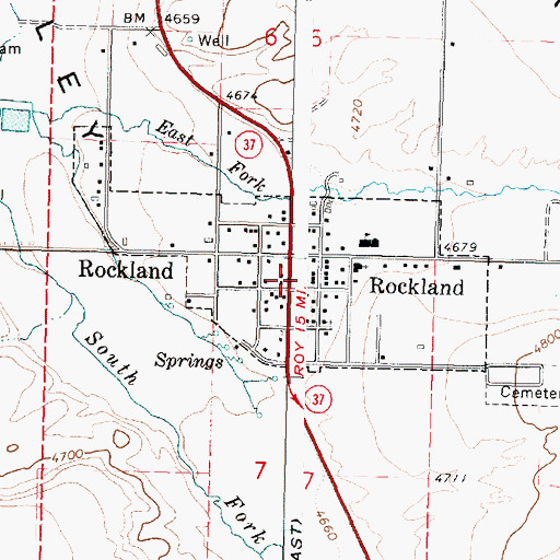 Topographic Map of Rockland Post Office, ID