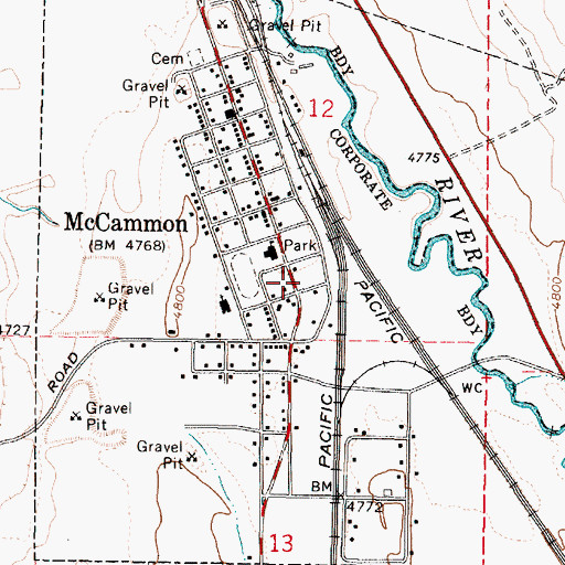 Topographic Map of McCammon Post Office, ID