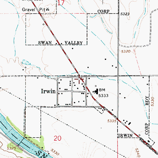 Topographic Map of Irwin Post Office, ID