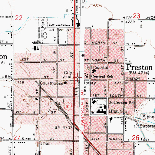 Topographic Map of Preston Post Office, ID