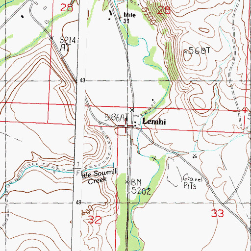 Topographic Map of Lemhi Post Office, ID