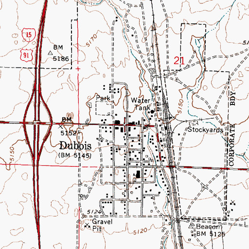 Topographic Map of Dubois Post Office, ID