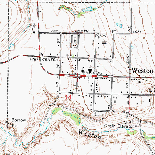 Topographic Map of Weston Post Office, ID