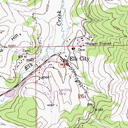 Topographic Map of Elk City Post Office, ID