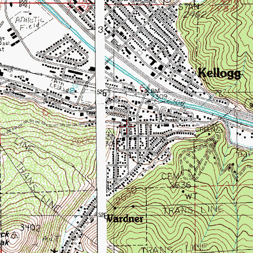 Topographic Map of Kellogg Post Office, ID