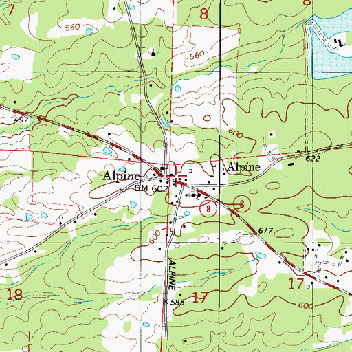 Topographic Map of Alpine Post Office - CPO, AR