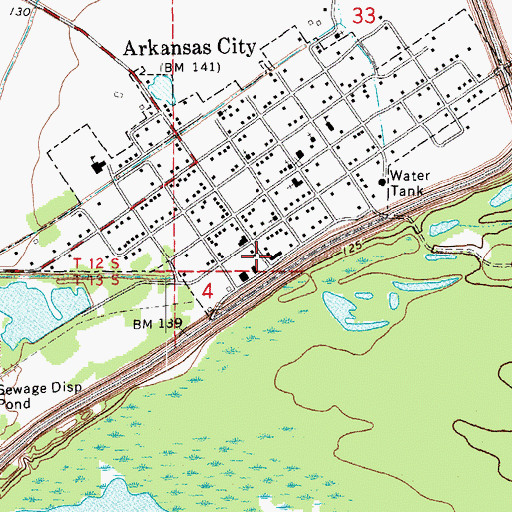 Topographic Map of Arkansas City Post Office, AR