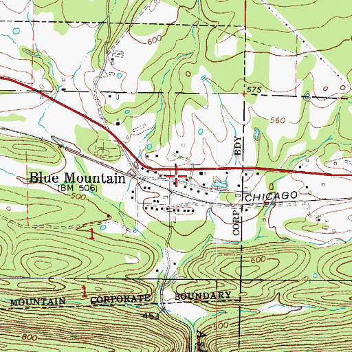 Topographic Map of Blue Mountain Post Office, AR