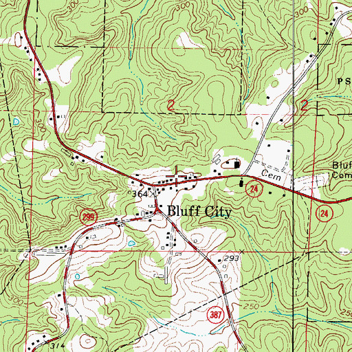 Topographic Map of Bluff City Post Office, AR