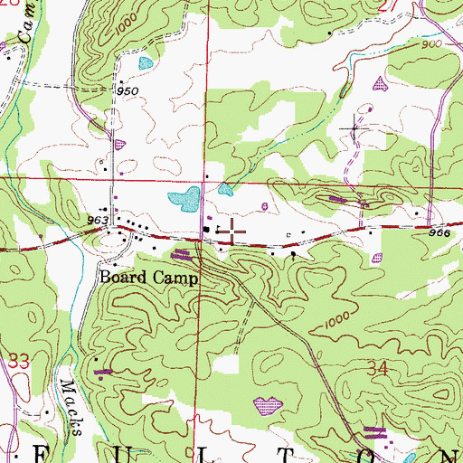 Topographic Map of Board Camp Post Office, AR
