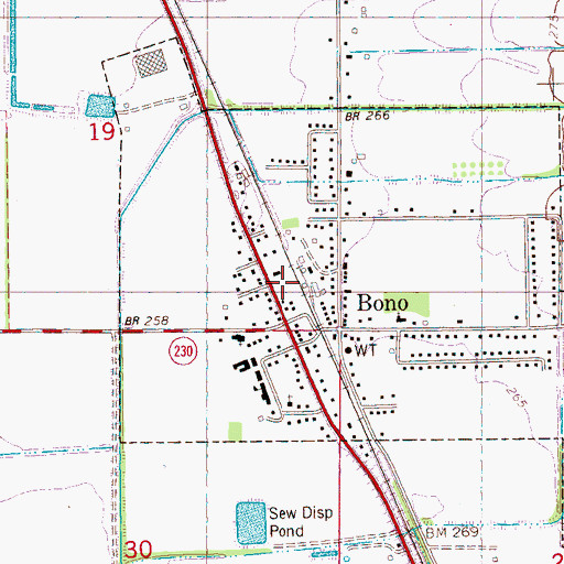 Topographic Map of Bono Post Office, AR