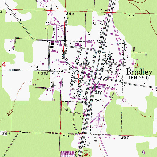 Topographic Map of Bradley Post Office, AR