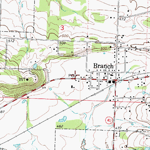Topographic Map of Branch Post Office, AR