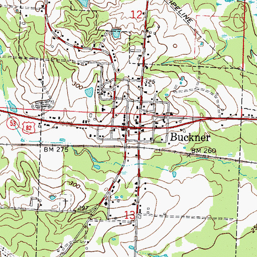 Topographic Map of Buckner Post Office, AR