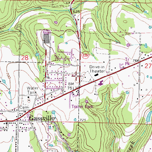 Topographic Map of Gassville Post Office, AR