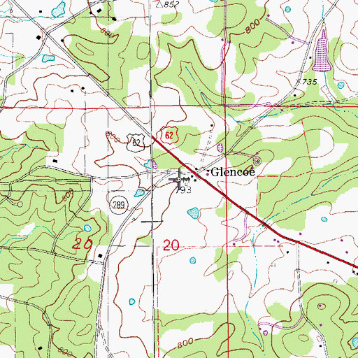 Topographic Map of Glencoe Post Office, AR