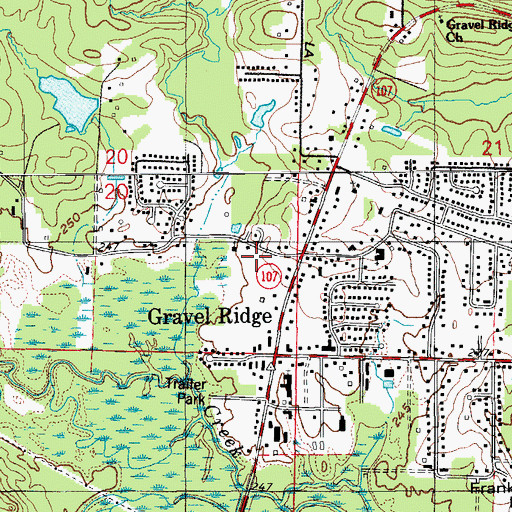 Topographic Map of Gravel Ridge Post Office, AR