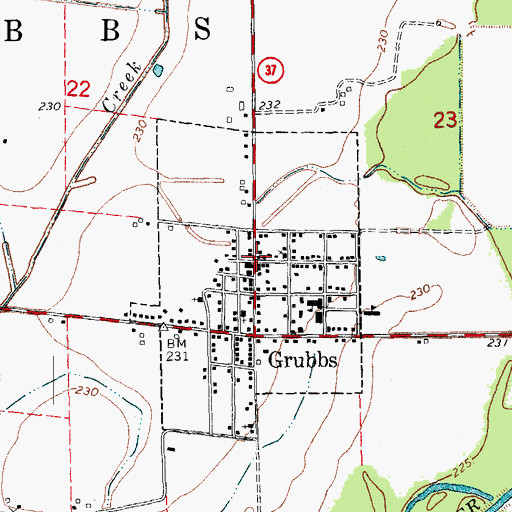 Topographic Map of Grubbs Post Office, AR
