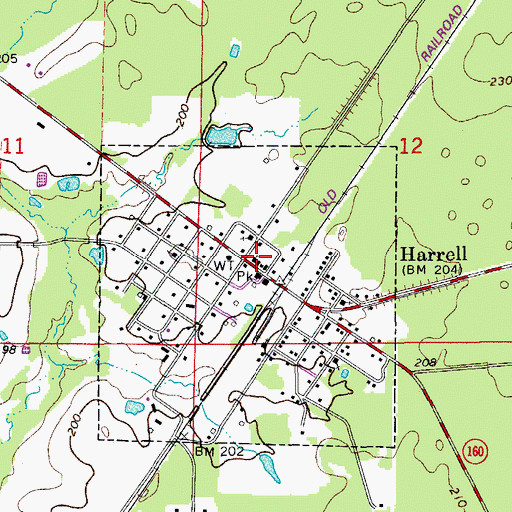 Topographic Map of Harrell Post Office, AR