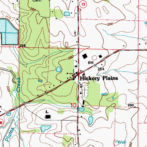 Topographic Map of Hickory Plains Post Office, AR
