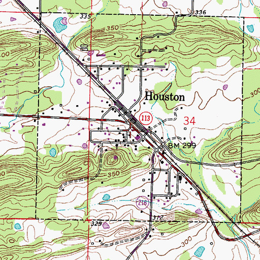 Topographic Map of Houston Post Office, AR
