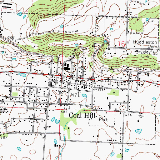 Topographic Map of Coal Hill Post Office, AR