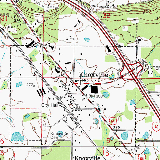 Topographic Map of Knoxville Post Office, AR