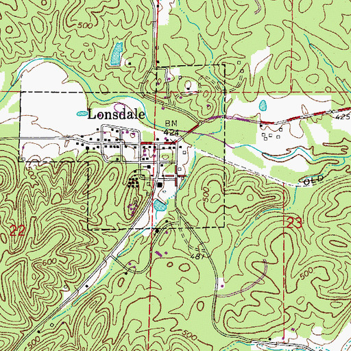 Topographic Map of Lonsdale Post Office, AR