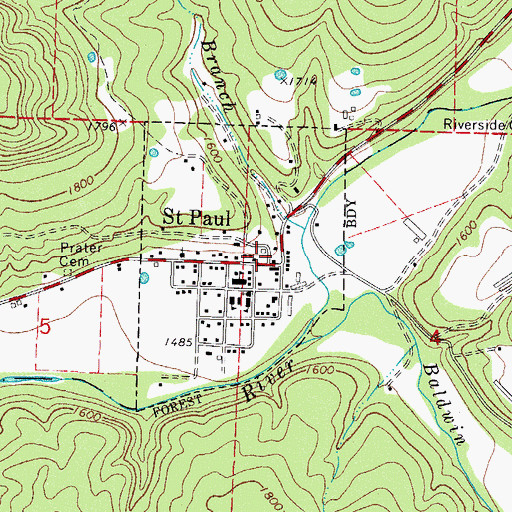 Topographic Map of Saint Paul Post Office, AR