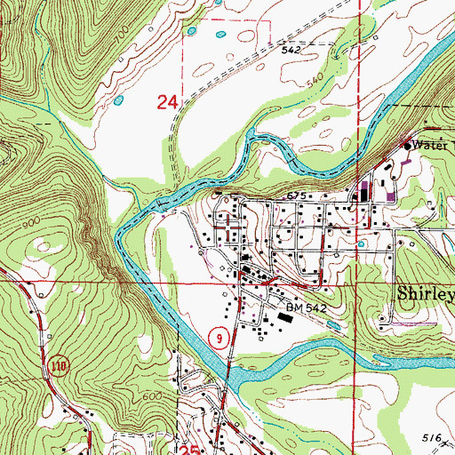 Topographic Map of Shirley Post Office, AR