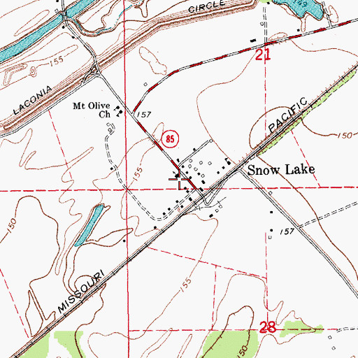 Topographic Map of Snow Lake Post Office, AR