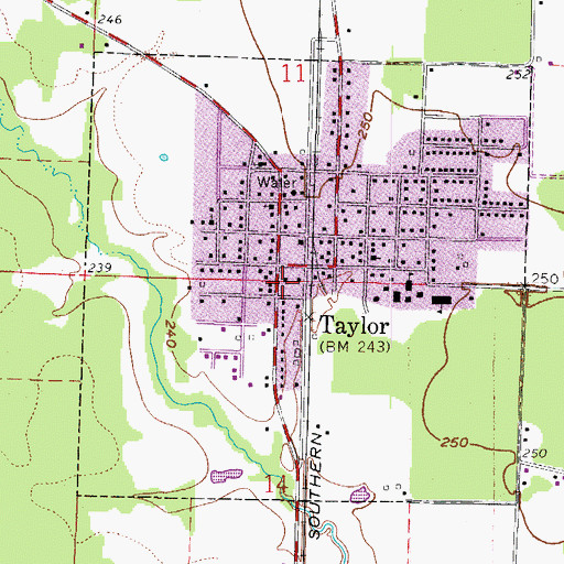 Topographic Map of Taylor Post Office, AR