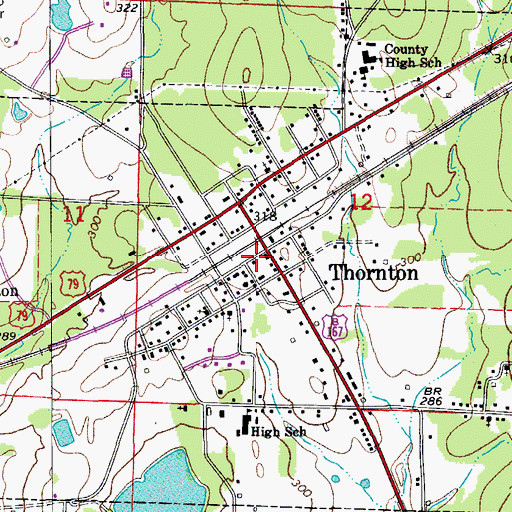Topographic Map of Thornton Post Office, AR